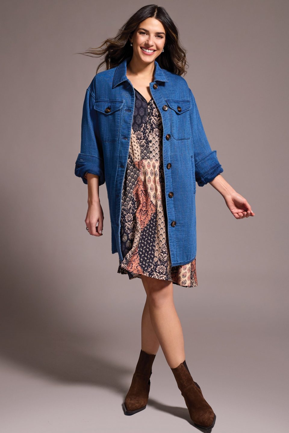 Quilted Cotton Button Front Shacket-Bluebliss