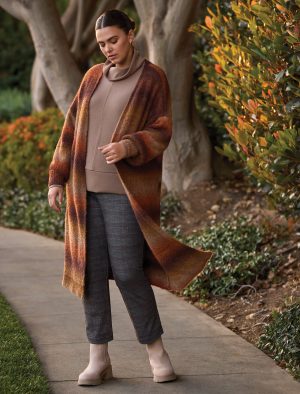 Boucle Space Dye Puff Sleeve Long Cardigan-M dk toffee