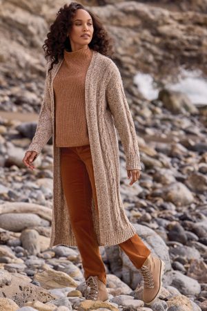 Textured Multicolor Long Sweater Cardigan-M oatmeal