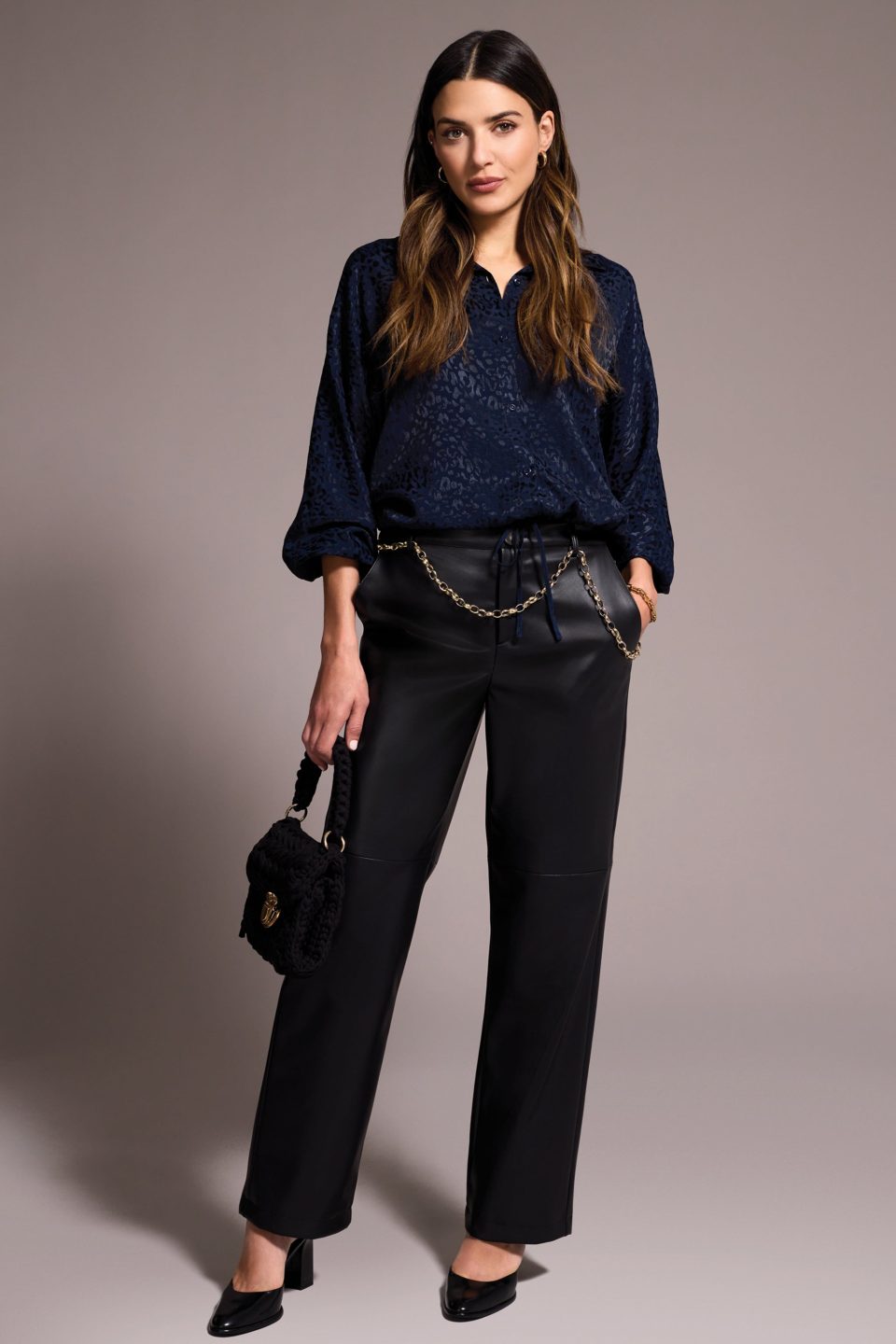 Front Tie Dolman Sleeve Shirt-Nightfall
