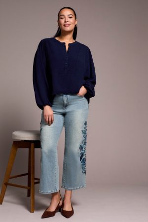 Airflow Long Sleeve Mandarin Collar Blouse-Nightfall