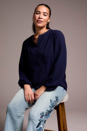 Airflow Long Sleeve Mandarin Collar Blouse-Nightfall