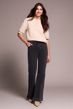 Audrey Boundless Stretch Denim Pull-On Flare Jeans-Charcoal