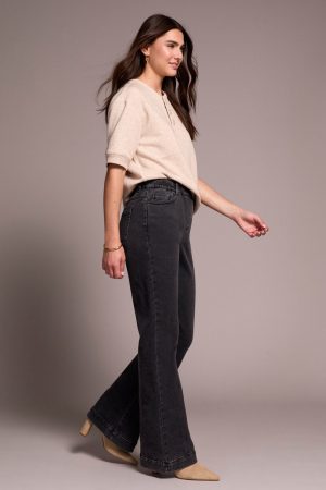 Audrey Boundless Stretch Denim Pull-On Flare Jeans-Charcoal
