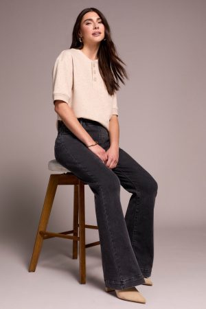 Audrey Boundless Stretch Denim Pull-On Flare Jeans-Charcoal