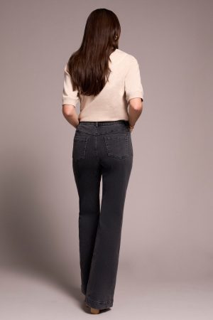 Audrey Boundless Stretch Denim Pull-On Flare Jeans-Charcoal