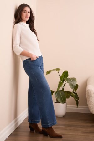 Audrey Boundless Stretch Denim Pull-On Wide Jeans-Fadedblue