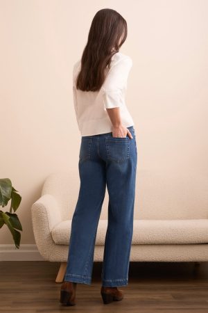 Audrey Boundless Stretch Denim Pull-On Wide Jeans-Fadedblue