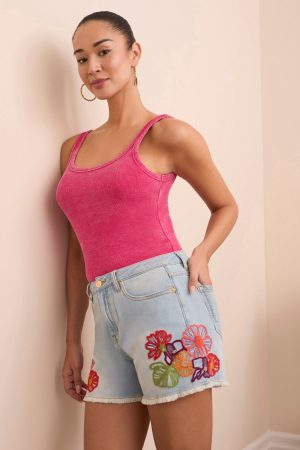 Audrey Lightweight Embroidered Jean Shorts-Bluetropic
