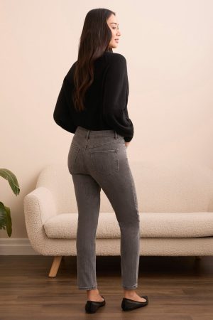 Audrey Mid Rise Pull-On Slim Ankle Glitter Jeans-Silvergrey