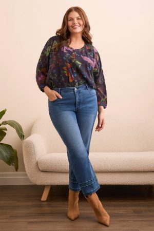 Audrey Straight Crop Jeans With Embroidery-Dk eclipse