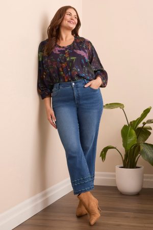 Audrey Straight Crop Jeans With Embroidery-Dk eclipse