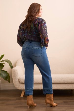 Audrey Straight Crop Jeans With Embroidery-Dk eclipse