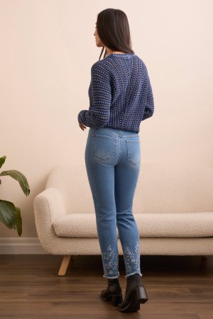 Audrey Textured Stretch Denim Pull-On Slim Jeans-Skyfall