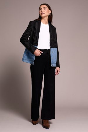 Blue Thread Mixed Media Pin Stripe & Denim Blazer-Blackout
