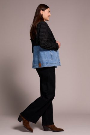 Blue Thread Mixed Media Pin Stripe & Denim Blazer-Blackout