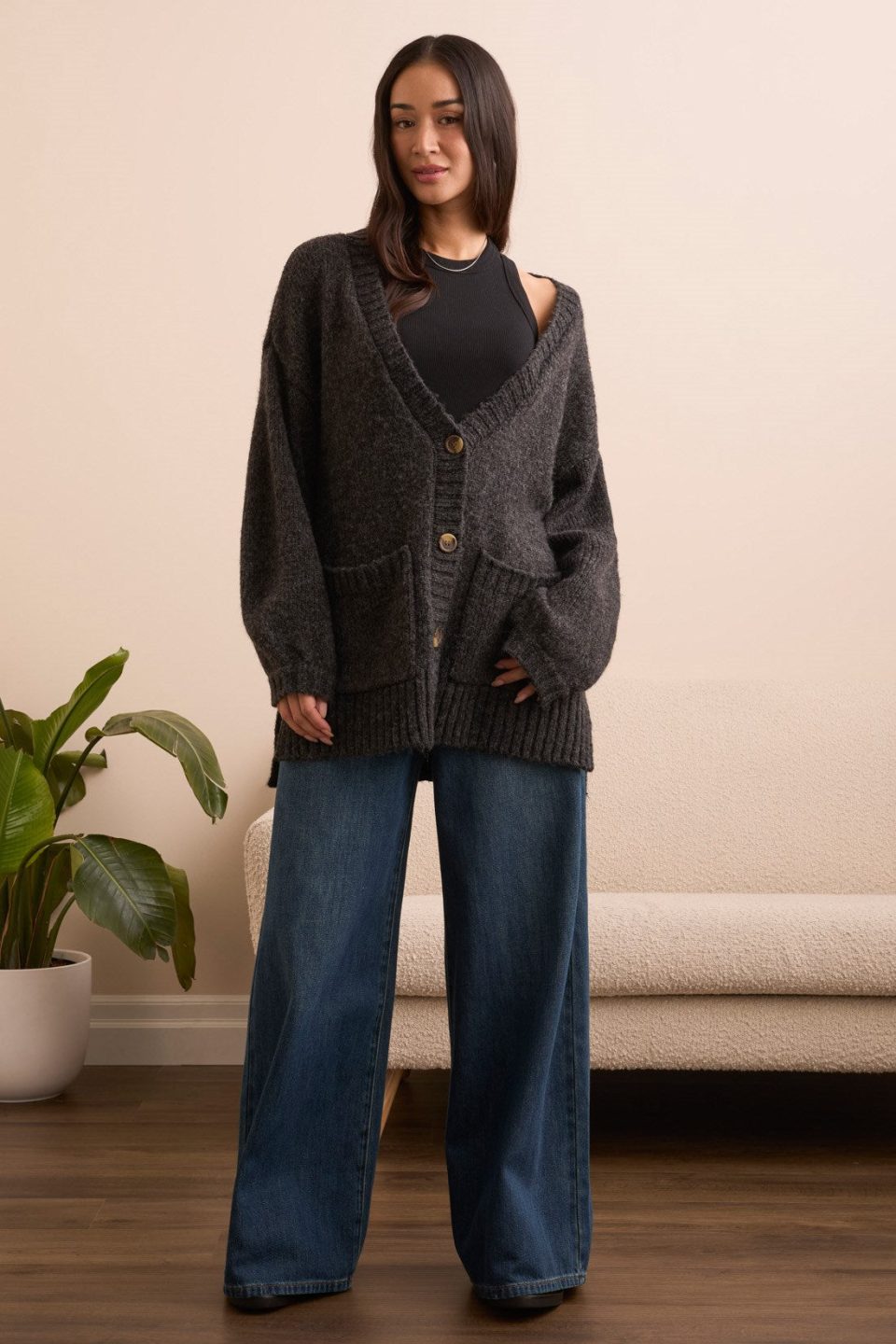 Blue Thread Oversize Puff Sleeve Sweater Cardigan-H black