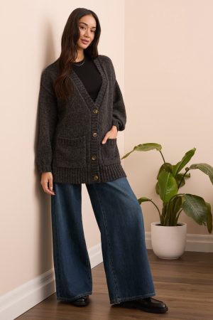 Blue Thread Oversize Puff Sleeve Sweater Cardigan-H black