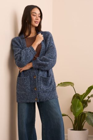 Blue Thread Oversize Puff Sleeve Sweater Cardigan-H blueaway