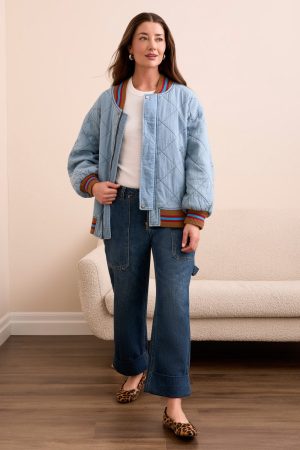 Blue Thread Oversized Cotton Quilted Bomber Jacket-Outoftheblue