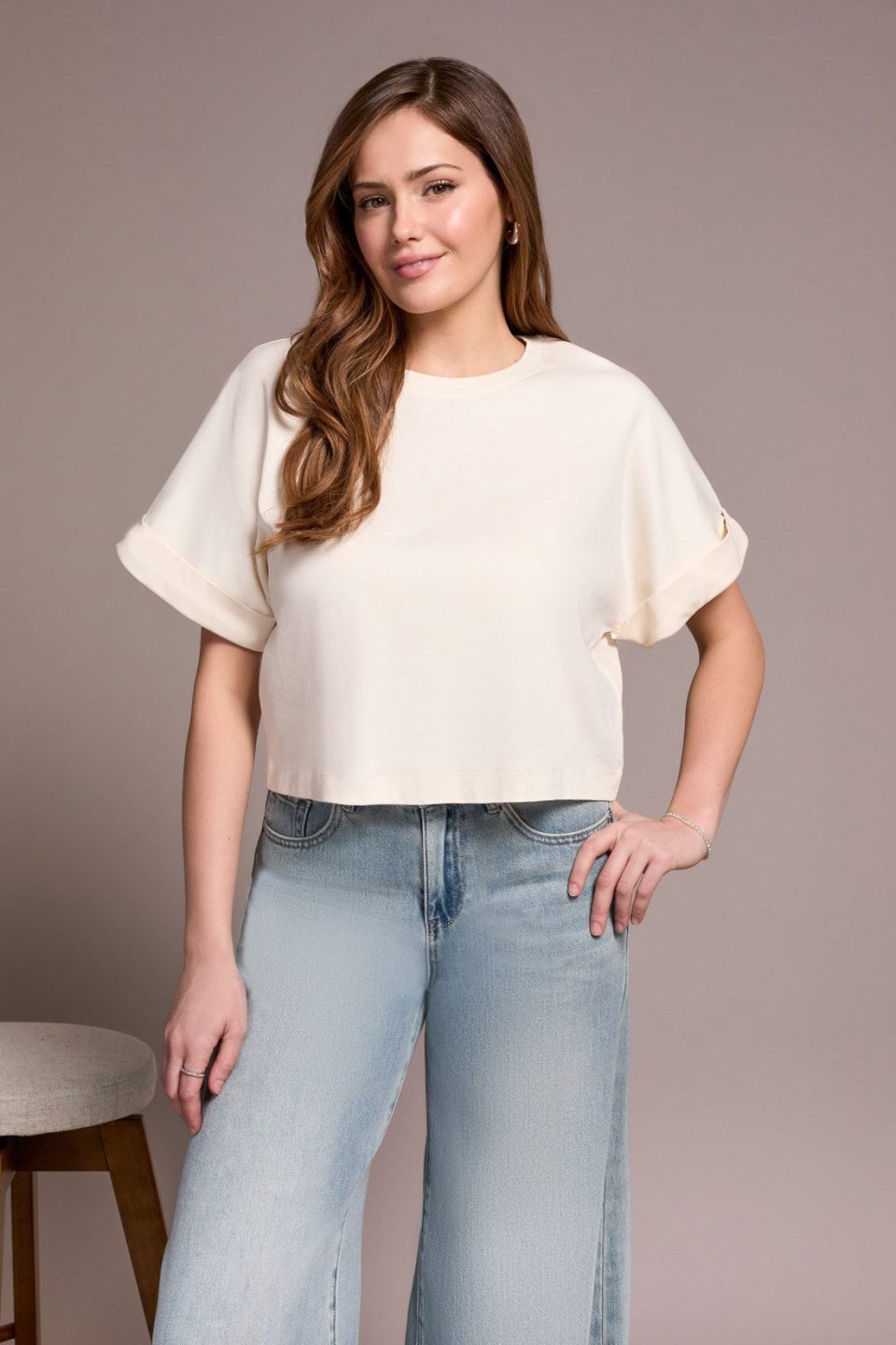 Blue Thread Soft Touch Mercerized Cotton Crew Neck T-Shirt-Cream