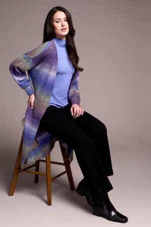Boucle Space Dye Puff Sleeve Long Cardigan-M blueviolet