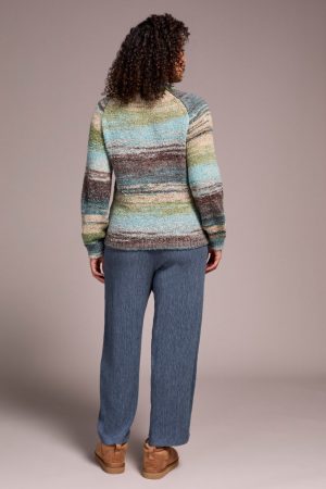 Boucle Yarn Mock Neck Puff Sleeve Sweater-Aquahaze