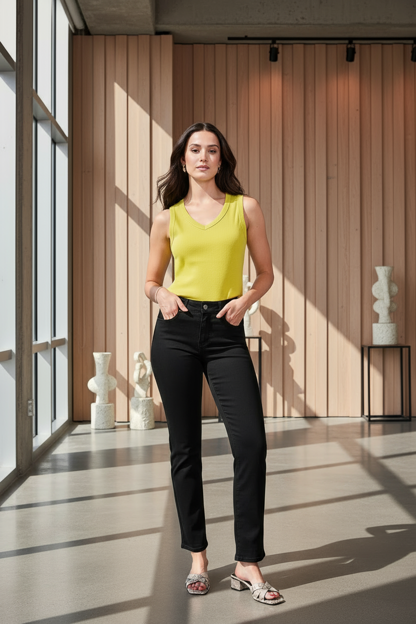 Sophia Curvy Fit Straight Leg Jeans-Black