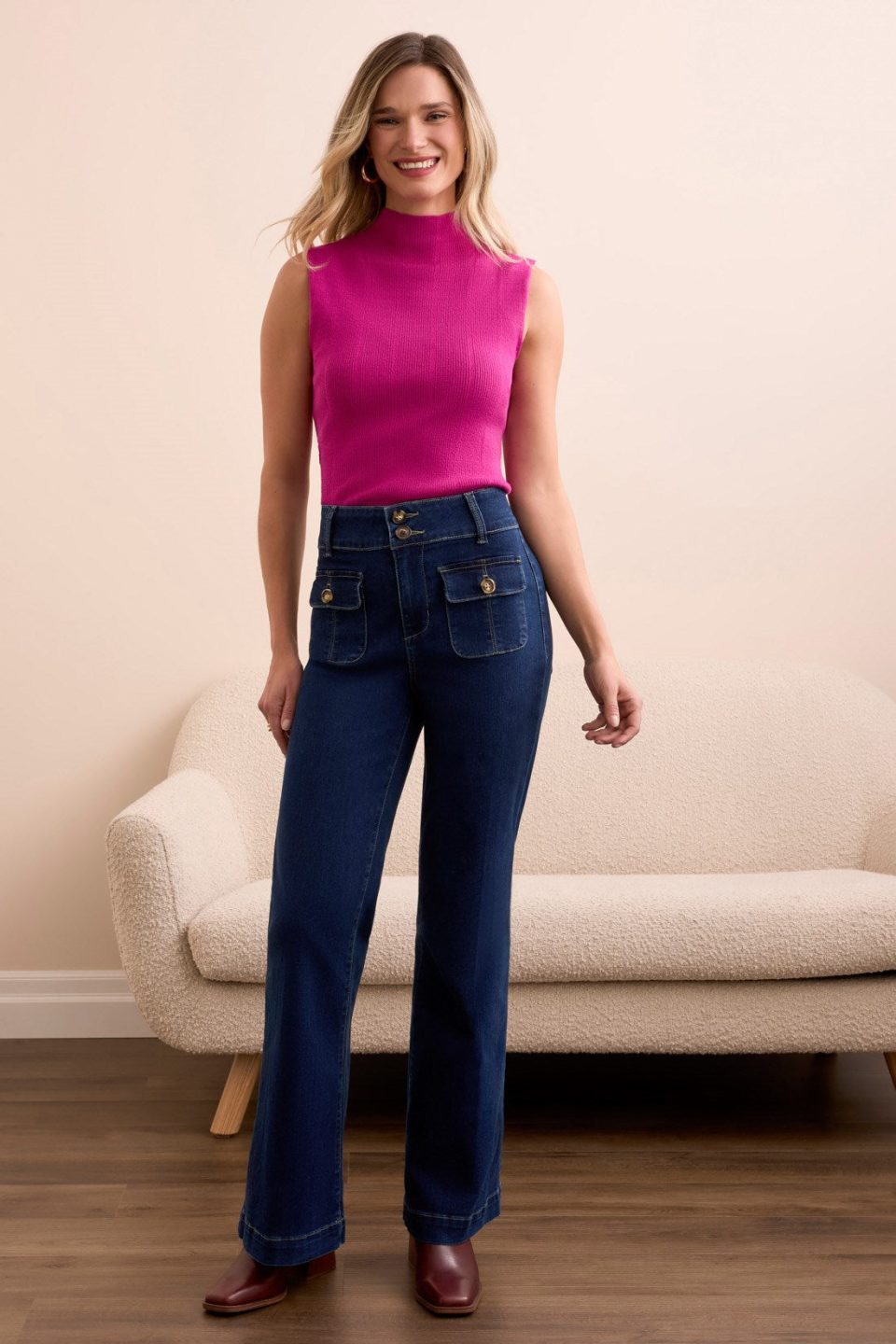 Brooke Comfort Stretch High Rise Palazzo Trousers-Deepwater