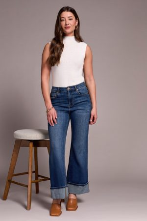 Brooke Cuffed Palazzo Jeans-Antiqueblue