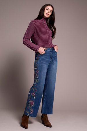 Brooke High Rise Embroidered Wide Leg Jeans-Bluedusk