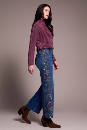 Brooke High Rise Embroidered Wide Leg Jeans-Bluedusk