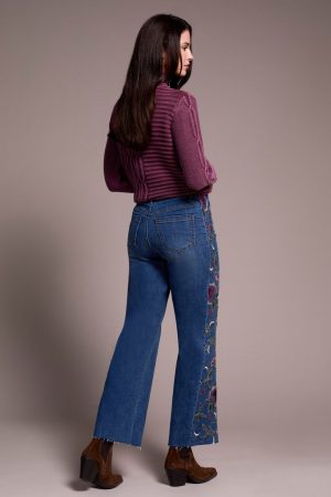 Brooke High Rise Embroidered Wide Leg Jeans-Bluedusk