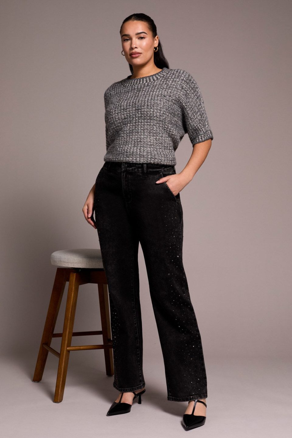 Brooke High Rise Super Straight Rhinestone Jeans-Jewelgrey