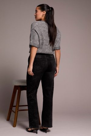 Brooke High Rise Super Straight Rhinestone Jeans-Jewelgrey