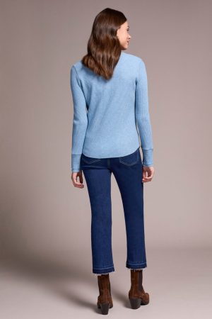 Brushed Waffle Knit Henley Long Sleeve Top-H denim
