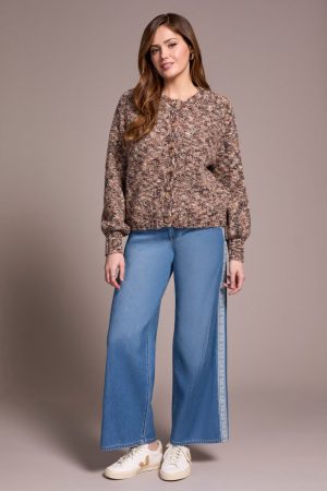 Button-Front Crew Neck Sweater Cardigan-M almond latte