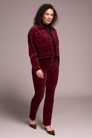 Button-Front Stretch Corduroy Jacket-Wine