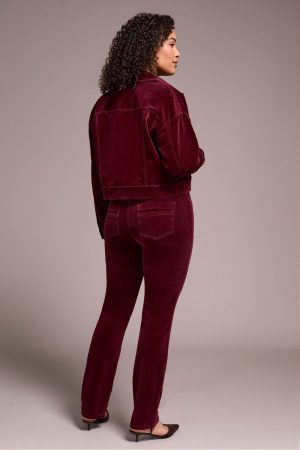 Button-Front Stretch Corduroy Jacket-Wine