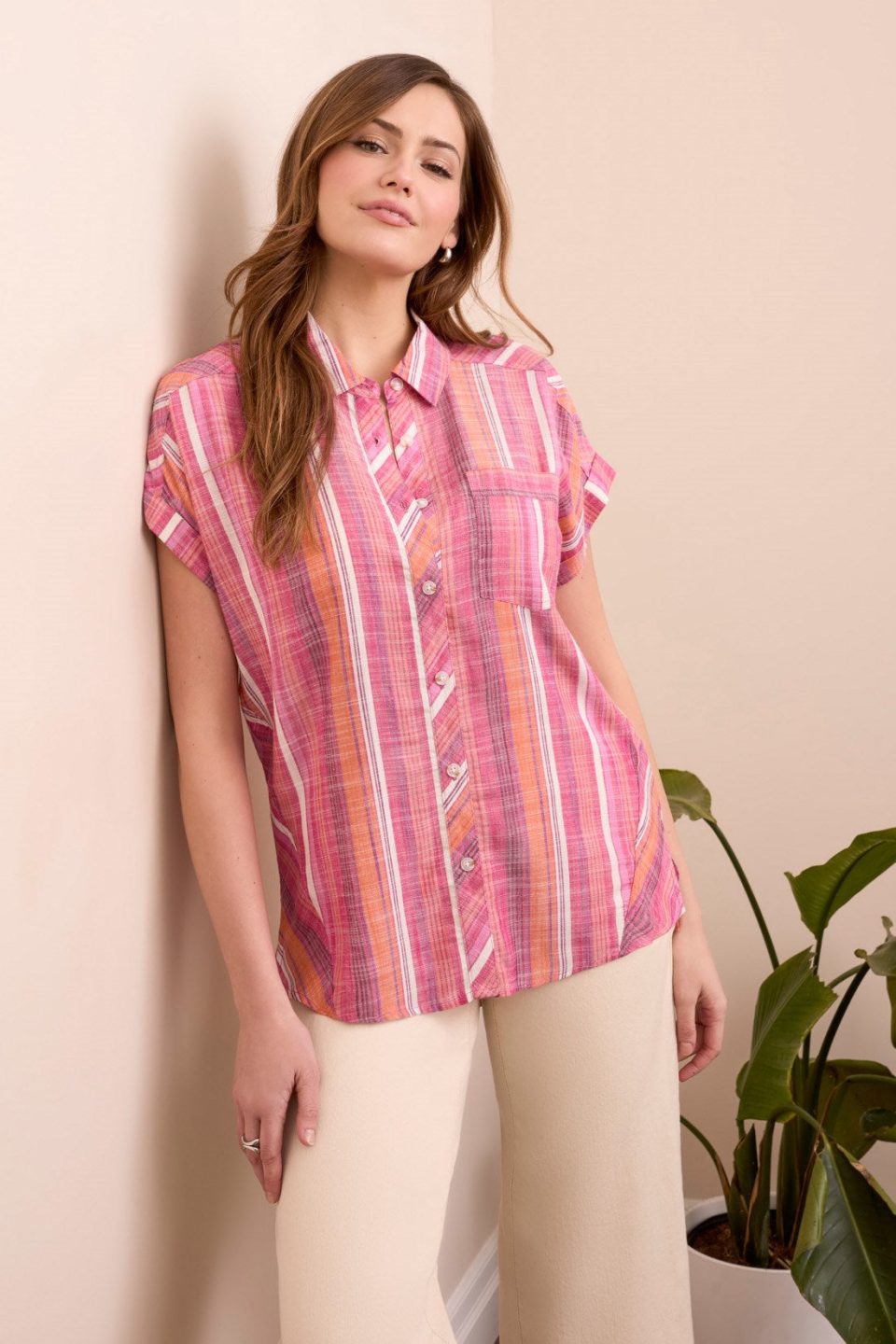 Button-Up Shirt With Asymmetrical Panels-Veryberry
