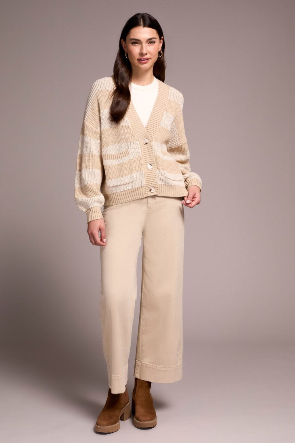 Buttoned-Front Sweater Cardigan-H latte