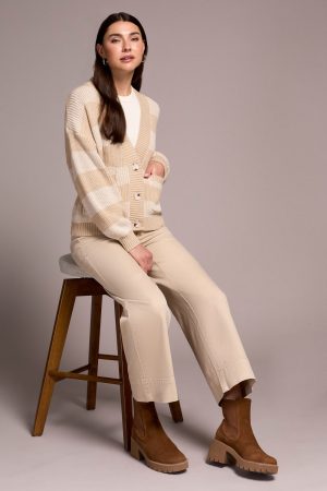 Buttoned-Front Sweater Cardigan-H latte