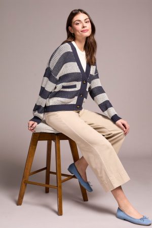 Buttoned-Front Sweater Cardigan-Sapphire