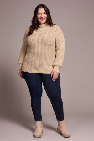 Cable Knit Mock Neck Sweater-H latte