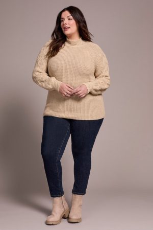 Cable Knit Mock Neck Sweater-H latte