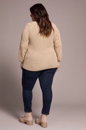 Cable Knit Mock Neck Sweater-H latte