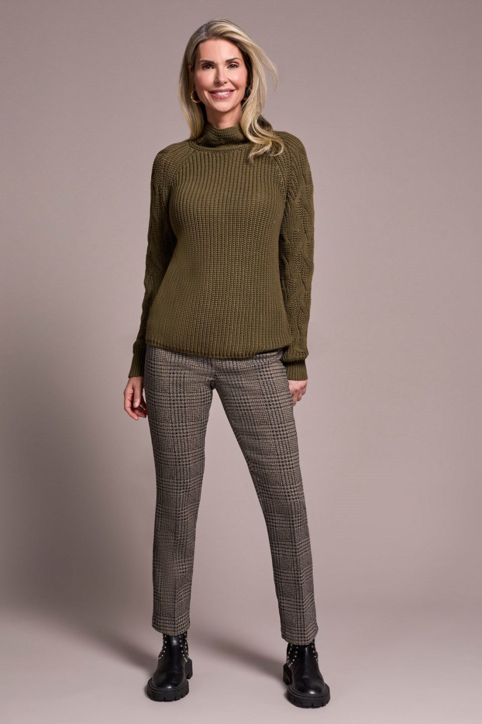 Cable Knit Mock Neck Sweater-Ivy