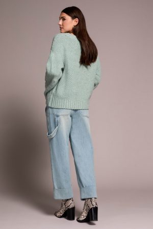Cable-Knit Textured Crewneck Sweater-H silverpine