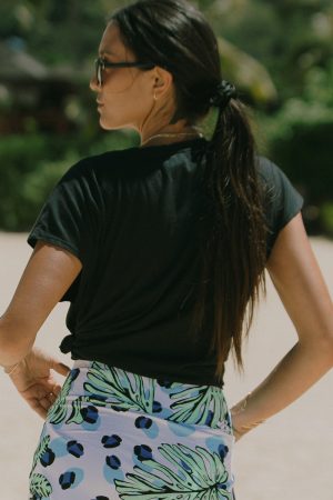 Black Cap-Sleeve Crewneck Top-Black