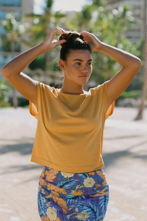 Honeygold Cap-Sleeve Crewneck Top-Honeygold